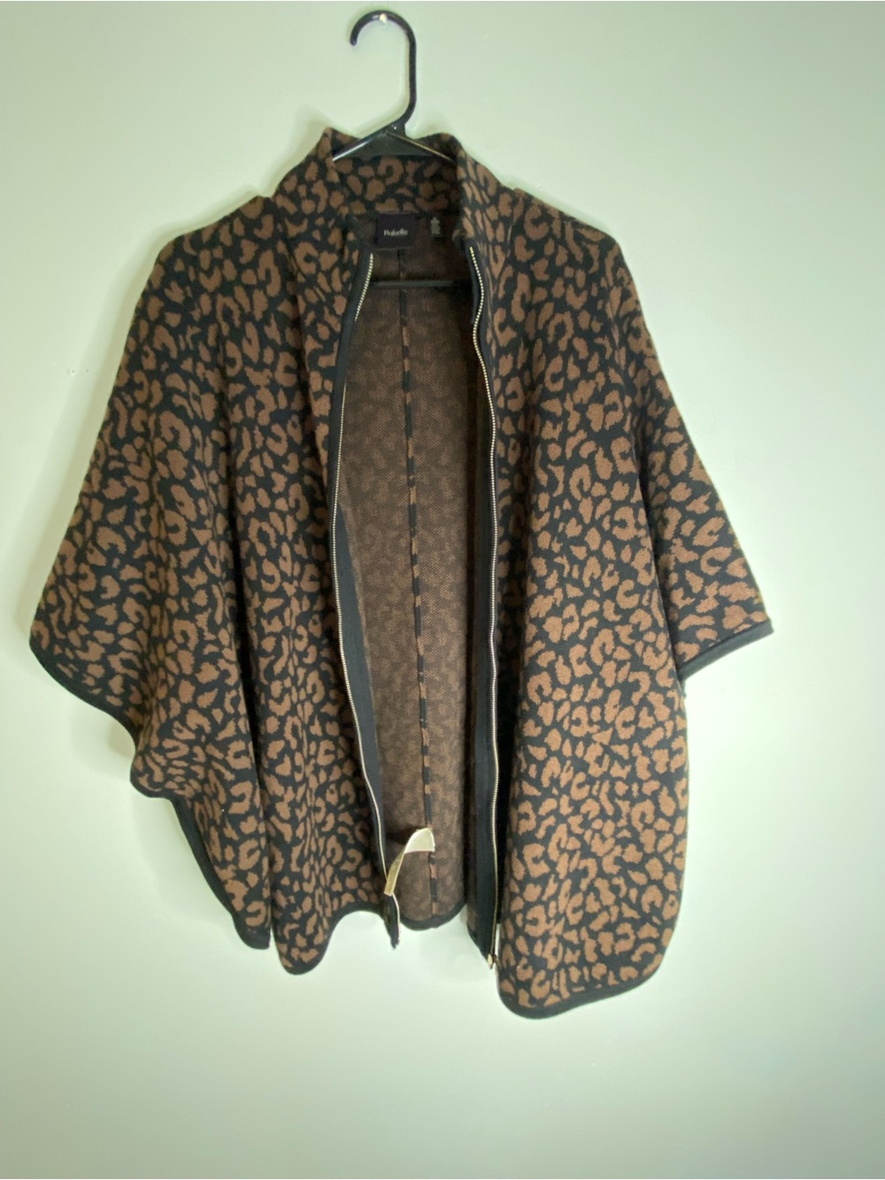 Rafaella Brown and Black Leopard Print Zip-Front Cape